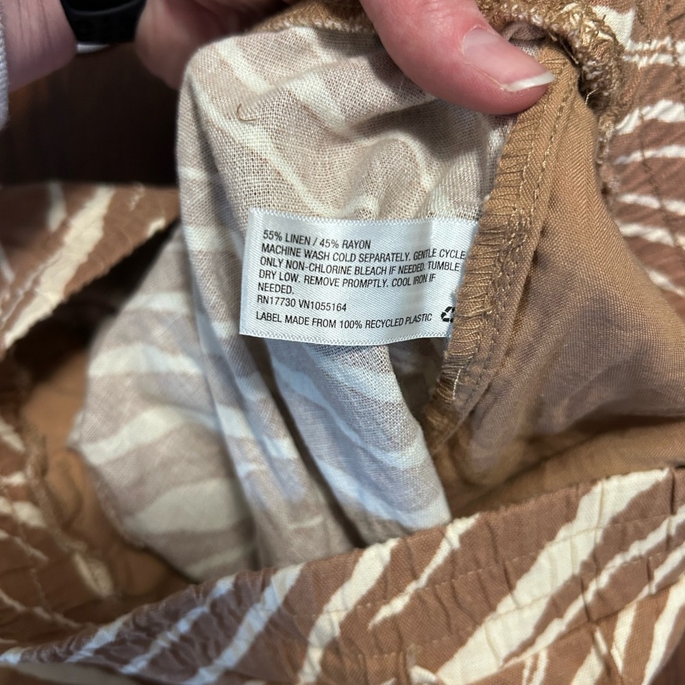 NWT A New Day High-Rise Wide-Leg Linen Pull-On Pants, brown/white size XL - Picture 7 of 10